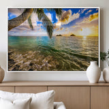 68606-MGV-FP-36X24-3P_White-Tropical Palm Tree Ocean Wall Art – Sunset Beach Seascape Print, Coastal Paradise Decor for Living Room or Office