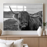 83810-MGV-FP-60X30-3P_White-Highland Cow Wall Art – Black and White Highland Cattle Print, Rustic Farmhouse Animal Decor for Living Room