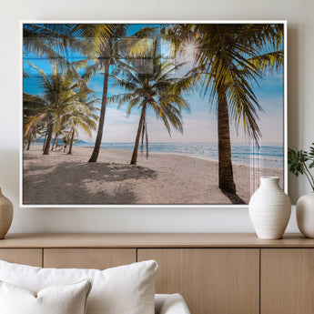 98175-MGV-FP-36X24-3P_White-Tropical Palm Beach Wall Art – Relaxing Ocean Shore Canvas Print with Palm Trees, Coastal Summer Decor for Living Room, Bedroom or