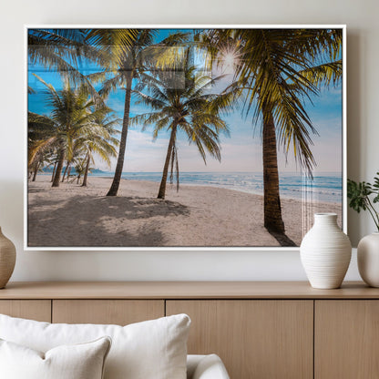 98175-MGV-FP-60X30-3P_White-Tropical Palm Beach Wall Art – Relaxing Ocean Shore Canvas Print with Palm Trees, Coastal Summer Decor for Living Room, Bedroom or