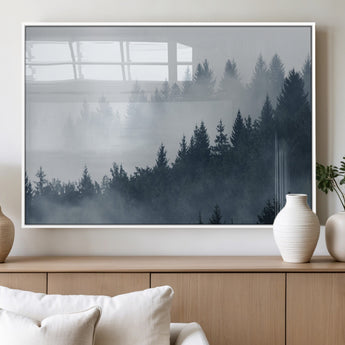 23671-MGV-FP-36X24-3P_White-Misty Forest Wall Art – Serene Foggy Pine Trees Landscape Canvas Print, Tranquil Nature Decor for Living Room, Bedroom or Office