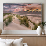 60570-MGV-FP-60X30-3P_White-Beach Sunset Wall Art – Coastal Sand Dunes and Ocean Horizon Canvas Print, Tranquil Seascape Photography Decor for Living Room or