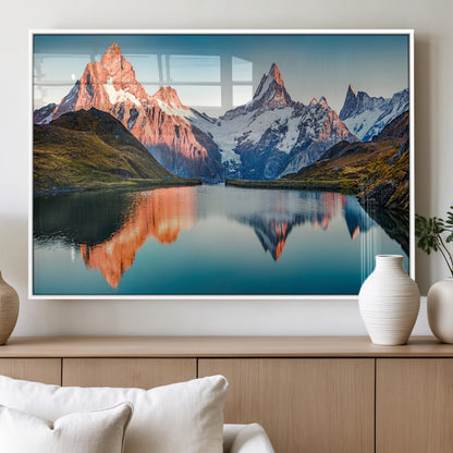 88453-MGV-FP-36X24-3P_White-Mountain Lake Wall Art – Snow-Capped Peaks Reflected in Alpine Water Canvas Print, Nature Landscape Wall Decor for Living Room or
