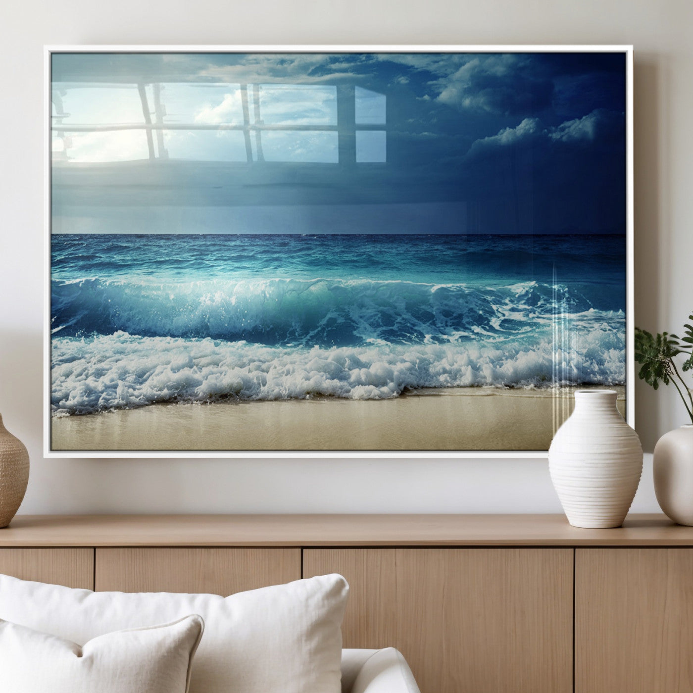 84116-MGV-FP-60X30-3P_White-Ocean Wave Wall Art – Blue Sea and Beach Canvas Print, Coastal Seascape Photography Artwork for Living Room, Bedroom, or Office