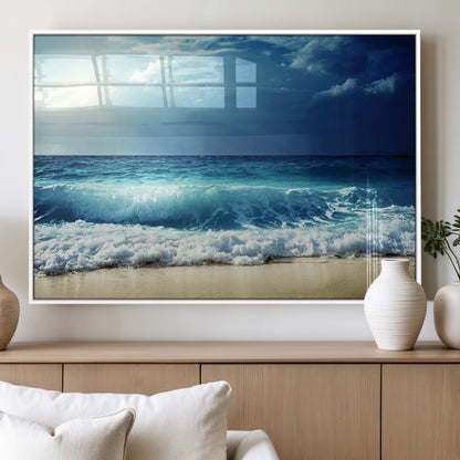 84116-MGV-FP-60X30-3P_White-Ocean Wave Wall Art – Blue Sea and Beach Canvas Print, Coastal Seascape Photography Artwork for Living Room, Bedroom, or Office
