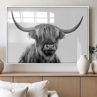 10123-MGV-FP-60X30-3P_White-Black and White Highland Cow Wall Art – Modern Farmhouse Animal Print, Rustic Scottish Bull Canvas Decor for Living Room, Bedroom,
