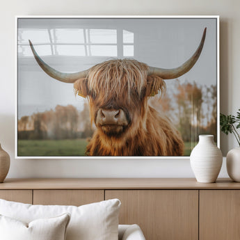 64824-MGV-FP-60X30-3P_White-Highland Cow Wall Art – Rustic Scottish Bull Canvas Print, Farmhouse Animal Decor for Living Room, Bedroom, Office or Cabin