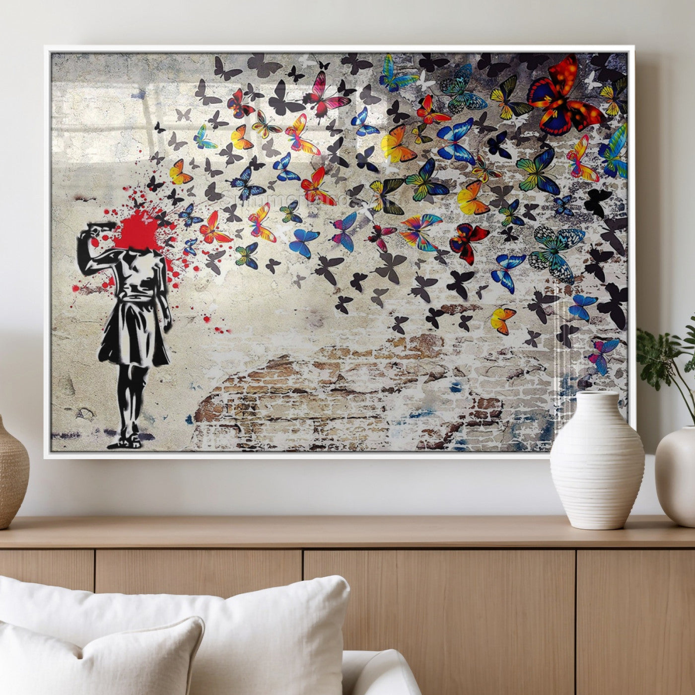 88654-MGV-FP-60X30-3P_White-Butterfly Explosion Graffiti Wall Art – Street Art Canvas Print, Colorful Butterfly Spray Mural, Modern Abstract Urban Wall Decor