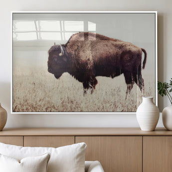 48406-MGV-FP-60X30-3P_White-American Bison Wall Art – Rustic Buffalo Canvas Print in Prairie Field, Western Wildlife Photography Decor for Cabin, Lodge,