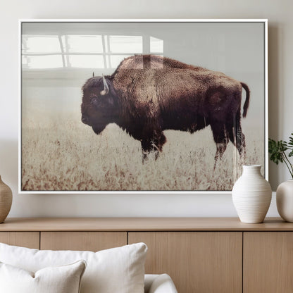 48406-MGV-FP-60X30-3P_White-American Bison Wall Art – Rustic Buffalo Canvas Print in Prairie Field, Western Wildlife Photography Decor for Cabin, Lodge,