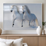 80145-MGV-FP-60X30-3P_White-White Horses Running Snow Wall Art – Majestic Equine Canvas Print, Winter Nature Photography Decor for Living Room, Office,
