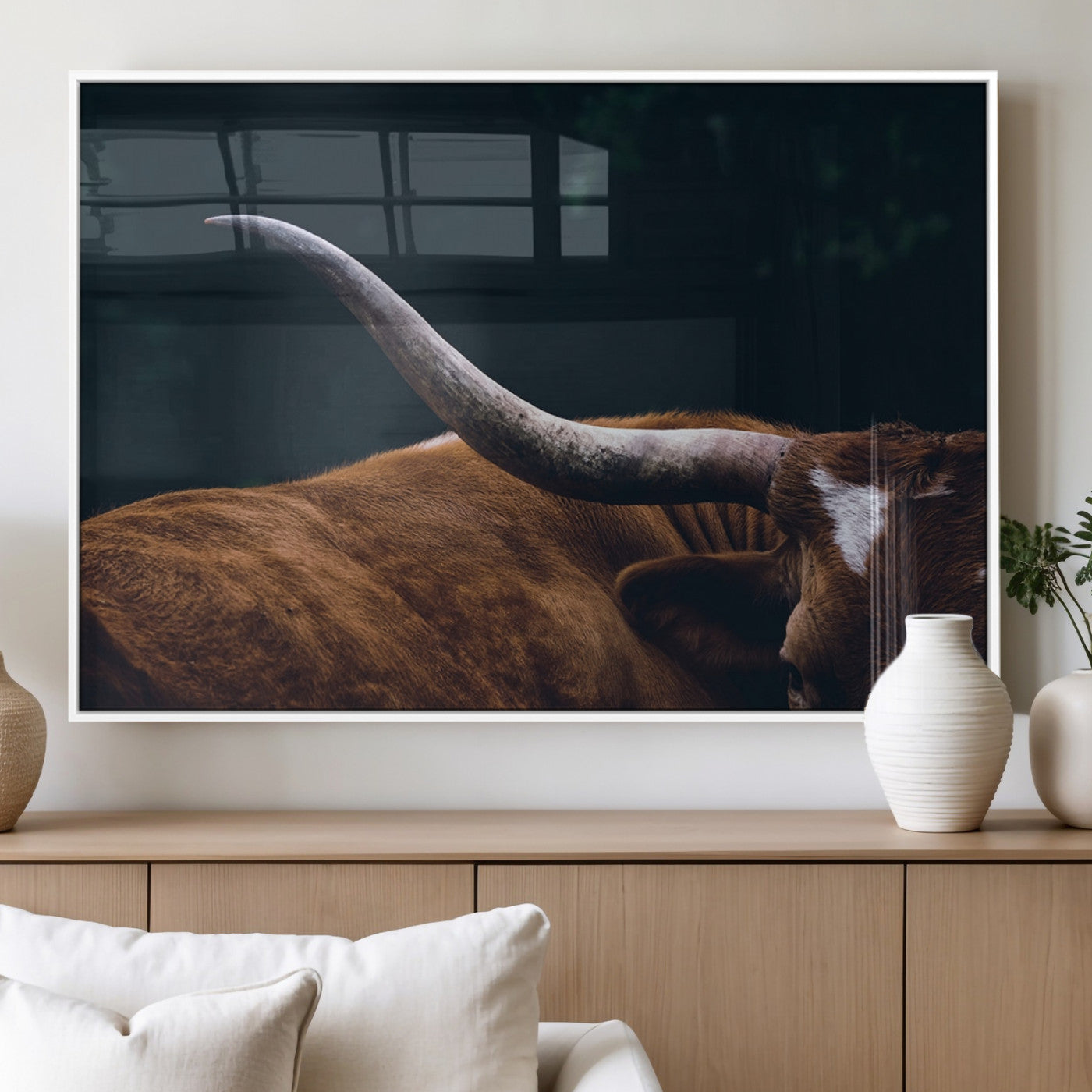 55197-MGV-FP-60X30-3P_White-Texas Longhorn Wall Art – Rustic Western Bull Horn Canvas Print and Farmhouse Country Animal Decor for Living Room, Office or