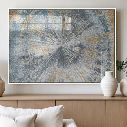 17631-MGV-FP-60X30-3P_White-Radiant Burst Wall Art – Abstract Sunburst Canvas Print in Blue and Gold, Modern Geometric Painting for Living Room, Office or
