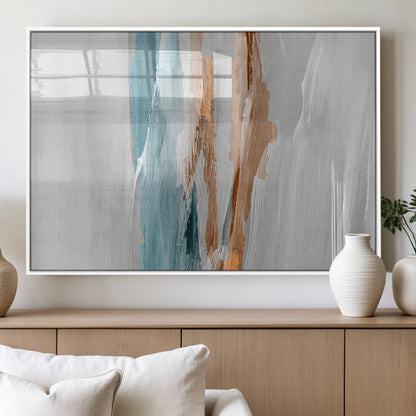 66154-MGV-FP-60X30-3P_White-Abstract Brushstroke Wall Art – Modern Teal and Gold Canvas Print, Minimalist Contemporary Painting for Living Room, Bedroom, or