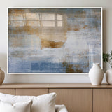 72354-MGV-FP-60X30-3P_White-Blue and Gold Abstract Wall Art – Modern Minimalist Canvas Print, Textured Contemporary Painting for Living Room, Bedroom, or