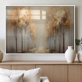 95004-MGV-FP-60X30-3P_White-Autumn Forest Path Wall Art – Hand Painted Canvas Print with Golden Trees, Modern Nature Landscape Decor for Living Room, Bedroom