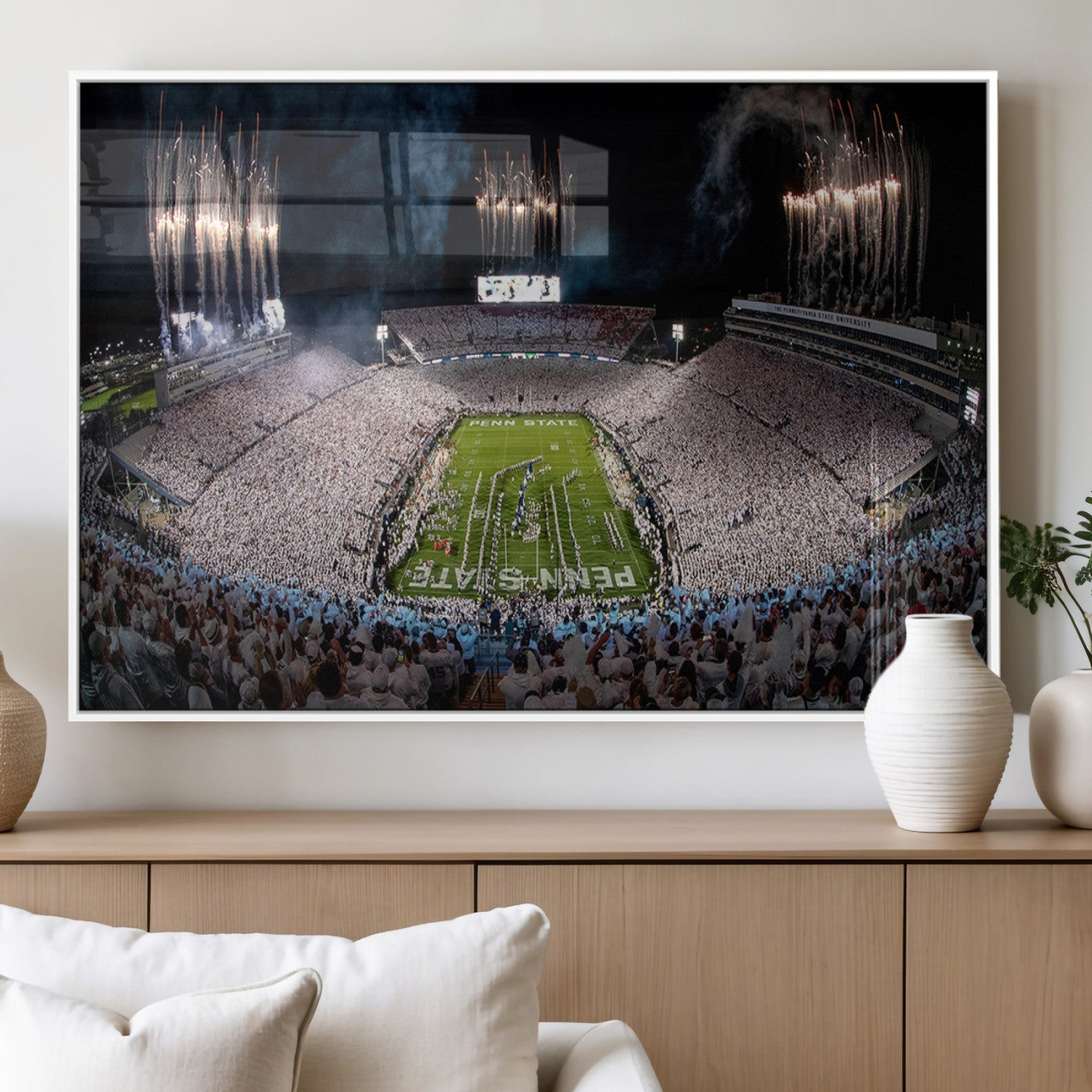11391-MGV-FP-60X30-3P_White-Penn State Stadium Wall Art – Panoramic White Out Football Game Canvas Print, College Sports Decor for Office, Man Cave, or Living