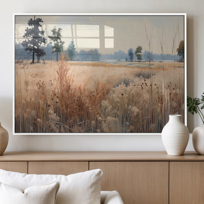 98822-MGV-FP-36X24-3P_White-Autumn Meadow Wall Art – Tranquil Grassland Landscape Canvas Print, Rustic Country Decor for Living Room, Bedroom or Farmhouse