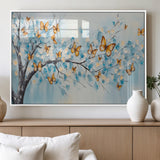 59455-MGV-FP-36X24-3P_White-Butterfly Tree Branch Wall Art – Blue and Yellow Abstract Canvas Print, Modern Nature Artwork for Living Room, Bedroom or Office