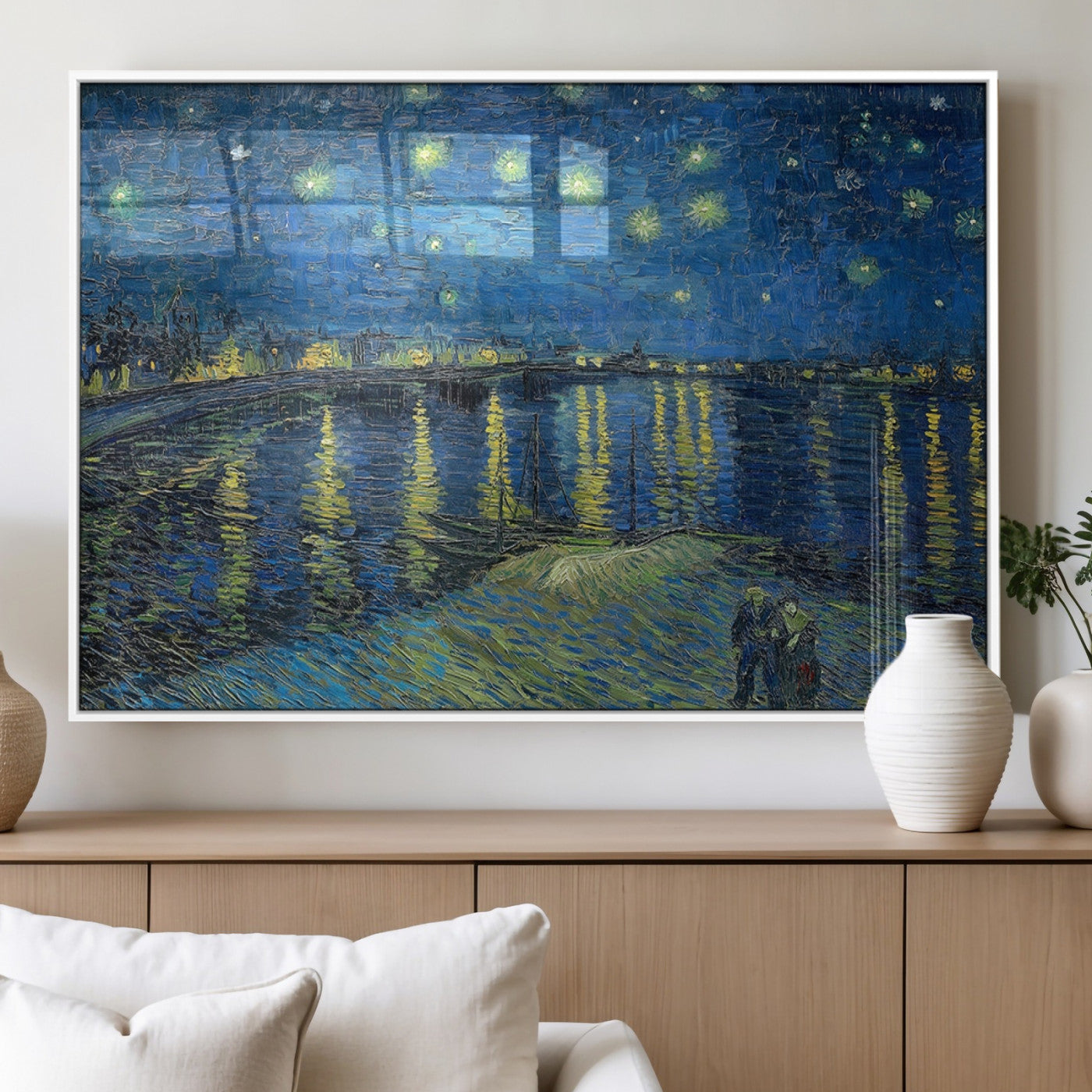 94605-MGV-FP-36X24-3P_White-Starry Night Over the Rhone Wall Art – Vincent van Gogh Canvas Print, Famous Impressionist Painting for Living Room, Office