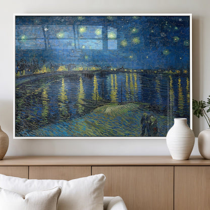 94605-MGV-FP-36X24-3P_White-Starry Night Over the Rhone Wall Art – Vincent van Gogh Canvas Print, Famous Impressionist Painting for Living Room, Office