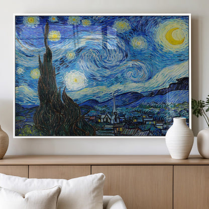 39177-MGV-FP-36X24-3P_White-Starry Night Wall Art – Vincent van Gogh Famous Painting Canvas Print, Timeless Starry Sky Decor for Living Room, Bedroom or