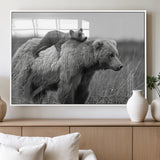76338-MGV-FP-36X24-3P_White-Mother Bear and Cub Wall Art – Black and White Wildlife Canvas Print, Rustic Nature Photography for Cabin, Living Room or Office