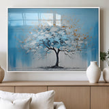 25021-MGV-FP-36X24-3P_White-Abstract Tree Wall Art – Blue and White Canvas Painting with Gold Accents, Modern Nature-Inspired Artwork for Living Room, Bedroom