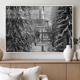 19240-MGV-FP-36X24-3P_White-Ski Lift Wall Art – Black and White Winter Mountain Canvas Print, Snowy Forest Ski Resort Photography for Cabin, Lodge, Office or