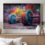 13549-MGV-FP-36X24-3P_White-Graffiti Gym Wall Art Canvas Print, Framed Graffiti Barbell Art Picture Print, Weightlifting Perfect Fitness Studio Decor Artwork