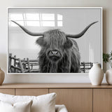 58188-MGV-FP-36X24-3P_White-Highland Cow Wall Art – Black and White Rustic Farmhouse Canvas Print, Longhorn Cattle Photography Decor for Living Room or