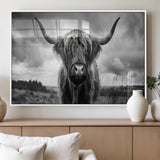17924-MGV-FP-36X24-3P_White-Highland Cow Wall Art – Black and White Rustic Longhorn Cattle Canvas Print, Farmhouse Animal Photography Decor for Country Home