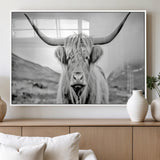 80564-MGV-FP-36X24-3P_White-Highland Cow Wall Art – Black and White Scottish Highland Canvas Print, Rustic Farmhouse Decor for Living Room, Bedroom or Office