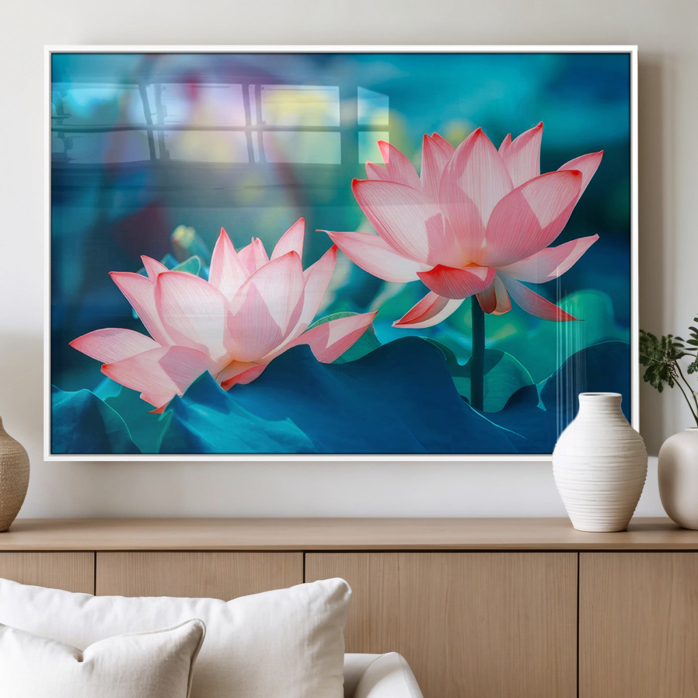 32559-MGV-FP-36X24-3P_White-Lotus Flower Wall Art – Pink Water Lily Canvas Print, Tranquil Nature Decor for Living Room, Bedroom or Meditation Space