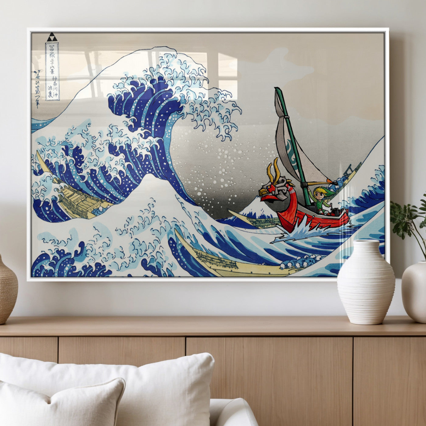 19450-MGV-FP-36X24-3P_White-Great Wave Adventure Wall Art – Japanese Style Ocean Canvas Print, Fantasy Sailing Decor for Living Room, Bedroom or Office