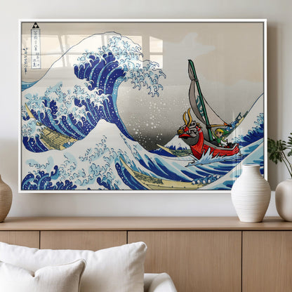 19450-MGV-FP-36X24-3P_White-Great Wave Adventure Wall Art – Japanese Style Ocean Canvas Print, Fantasy Sailing Decor for Living Room, Bedroom or Office