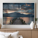 20442-MGV-FP-36X24-3P_White-Lakeside Sunset Dock Wall Art – Peaceful Mountain Lake Canvas Print, Serene Nature Landscape Decor for Living Room, Bedroom or