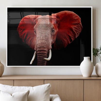 14788-MGV-FP-36X24-3P_White-Red Elephant Wall Art – Bold Wildlife Canvas Print, African Safari Animal Decor for Living Room, Bedroom or Office