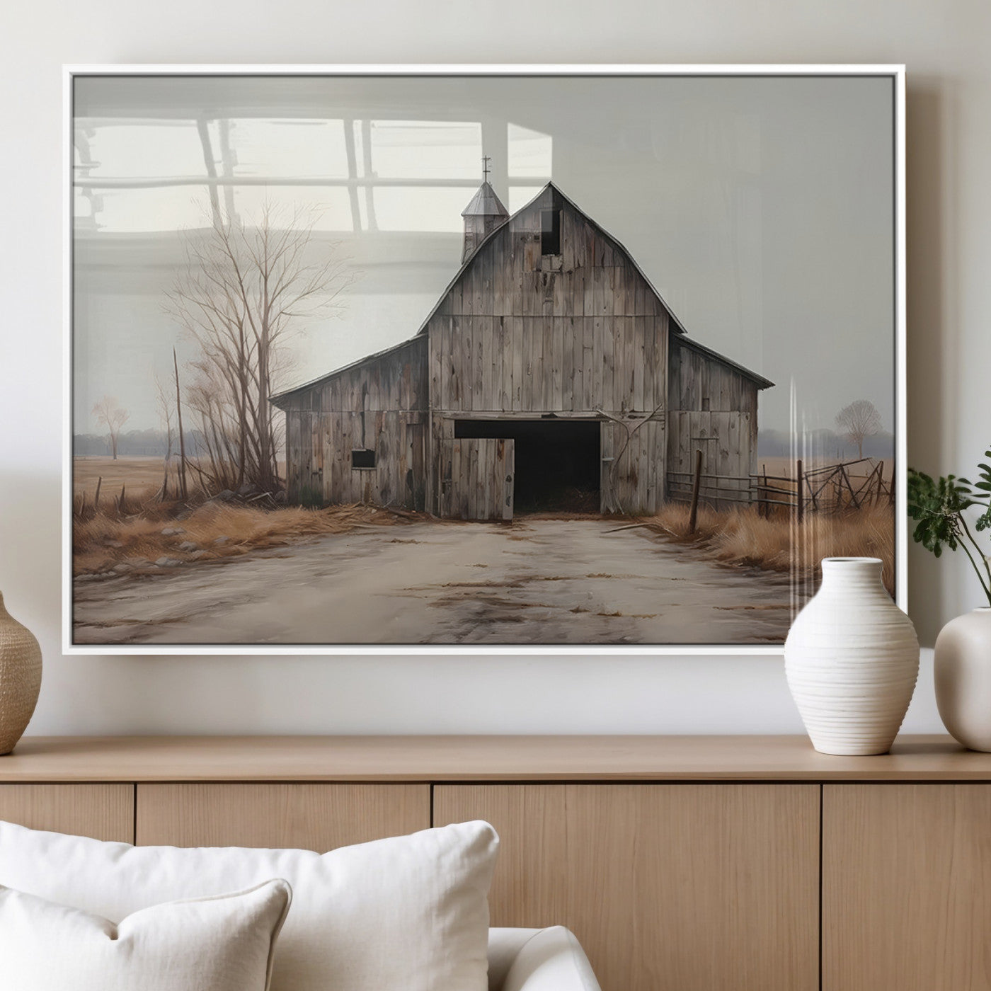 11602-MGV-FP-36X24-3P_White-Old Barn Wall Art Canvas Print, Framed Rustic Barn Art Picture Print, Old Farmhouse Perfect Rustic Farmhouse Decor Artwork