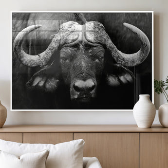 75273-MGV-FP-36X24-3P_White-Buffalo Wall Art – Black and White African Buffalo Canvas Print, Rustic Wildlife Animal Artwork for Farmhouse, Living Room,