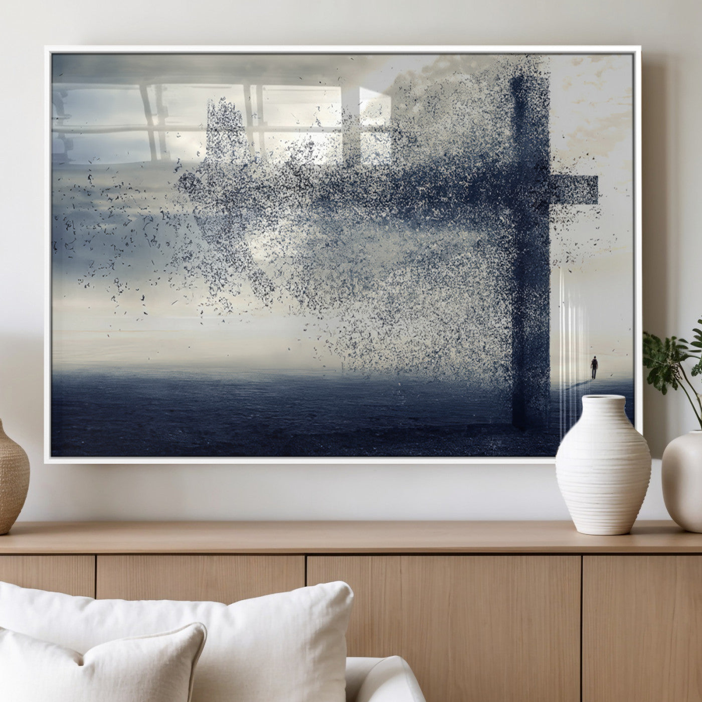 55718-MGV-FP-36X24-3P_White-Surreal Cross Wall Art – Spiritual Faith Canvas Print, Abstract Christian Artwork with Modern Religious Symbol for Living Room,