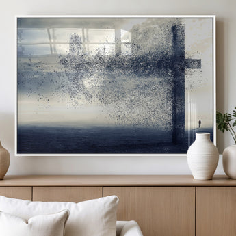 55718-MGV-FP-36X24-3P_White-Surreal Cross Wall Art – Spiritual Faith Canvas Print, Abstract Christian Artwork with Modern Religious Symbol for Living Room,