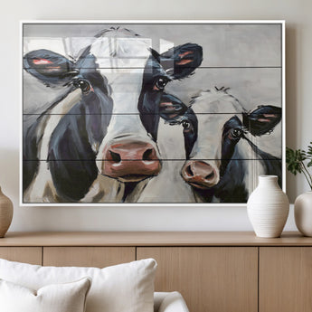 28934-MGV-FP-36X24-3P_White-Farmhouse Cow Wall Art – Rustic Black and White Dairy Cattle Canvas Print, Country Barn Animal Painting for Kitchen, Living Room