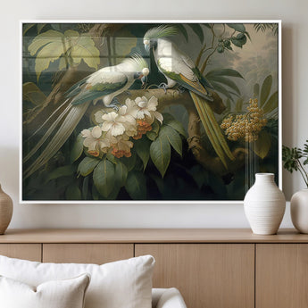 84047-MGV-FP-36X24-3P_White-Tropical Birds Wall Art – Elegant Botanical Canvas Print, Exotic Nature Decor for Living Room, Bedroom or Office