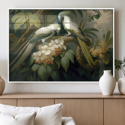 84047-MGV-FP-36X24-3P_White-Tropical Birds Wall Art – Elegant Botanical Canvas Print, Exotic Nature Decor for Living Room, Bedroom or Office