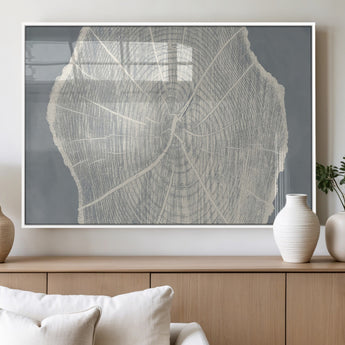 25547-MGV-FP-60X30-3P_White-Tree Ring Wall Art Canvas Print, Framed Linocut Tree Ring Art Picture Print, Wood Texture Perfect Minimalist Farmhouse Decor
