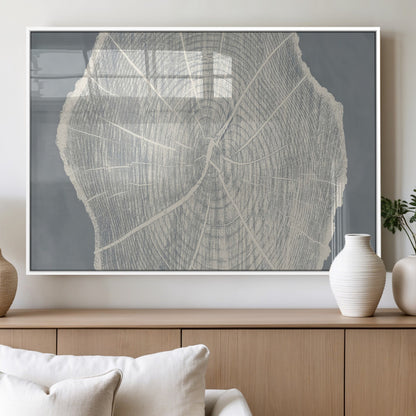 25547-MGV-FP-60X30-3P_White-Tree Ring Wall Art Canvas Print, Framed Linocut Tree Ring Art Picture Print, Wood Texture Perfect Minimalist Farmhouse Decor