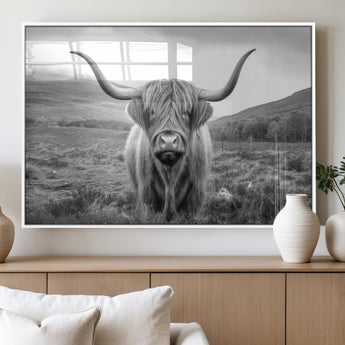 52903-MGV-FP-60X30-3P_White-Highland Cow Wall Art – Black and White Canvas Print Rustic Cattle Portrait, Farmhouse Country Decor for Living Room, Office,