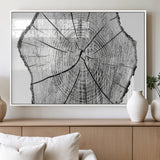 98709-MGV-FP-60X30-3P_White-Tree Ring Wall Art – Black and White Canvas Print Rustic Wood Cross Section, Minimal Nature Inspired Decor for Living Room,