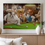 34228-MGV-FP-36X24-3P_White-Dogs Playing Pool Wall Art Canvas Print, Framed Funny Dog Art Picture Print, Dog Perfect Game Room Decor Artwork